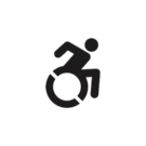 Disability Empowerment Symbol, a person in a wheel chair in motion.